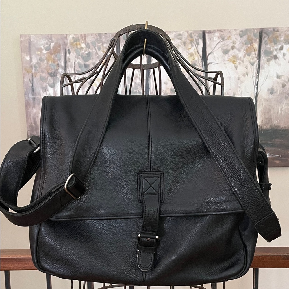 L.L. Bean Black Pebbled Leather Handle And Shoulder Strap Work Case Vintage Nice